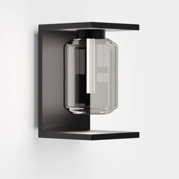 Moderne tief schwarze Wandlampe außen mit Glas seitlich