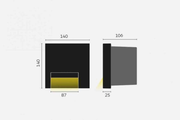 Design Wandeinbau Orientierungslicht außen schwarz quadratisch Abmessungen