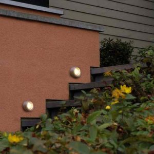 Runde kleine Aufbau Treppenstufen Wandleuchte LED Edelstahl außen 230 Volt