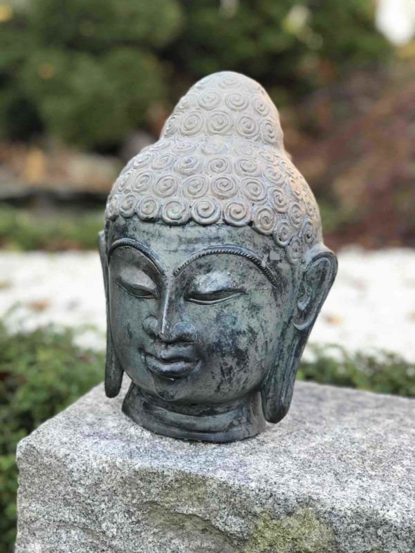 Buddha Kopf massiv Bronze für außen
