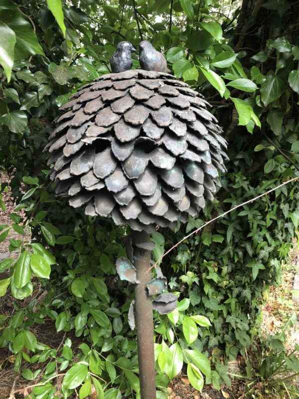 Alter origineller Kupferbrunnen für den Garten mit 2 Vögel aus Kupfer