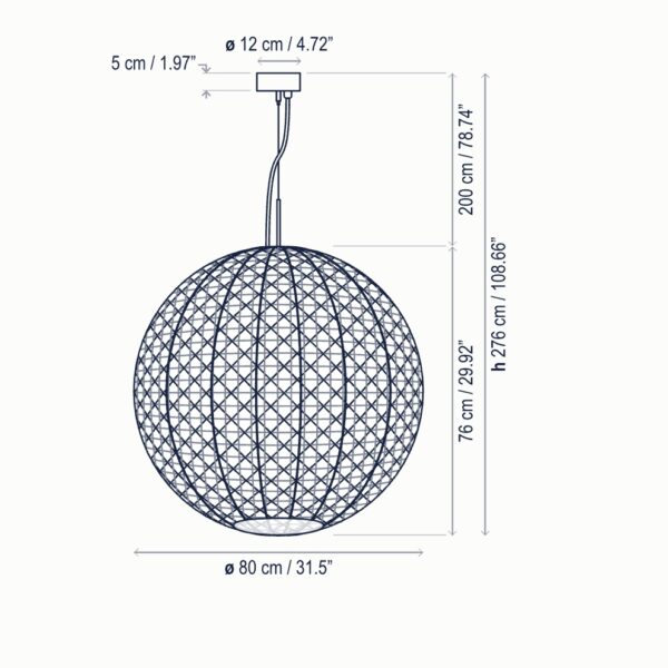 Mediterrane geflochtene Außen Hängeleuchte Durchmesser 80cm