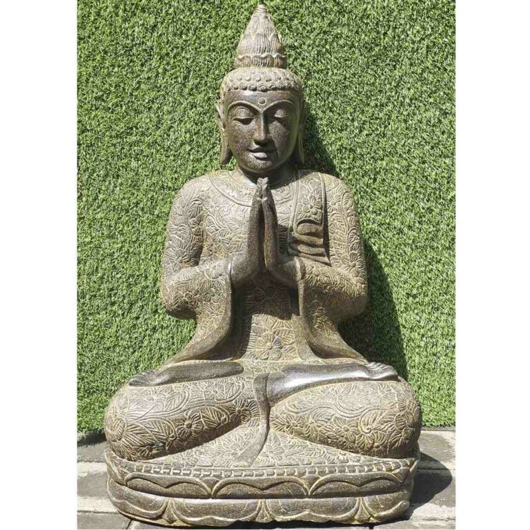 Buddha Figur Aus Kunststein Für Garten & Terrasse – Wetterfest, Handbemalt, Ca. 30 Cm, 7 Kg (Grau)