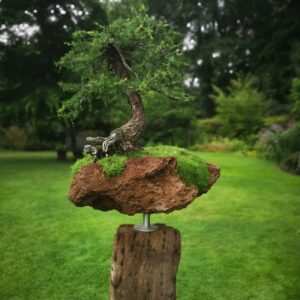 Gartenstele mit Bonsai