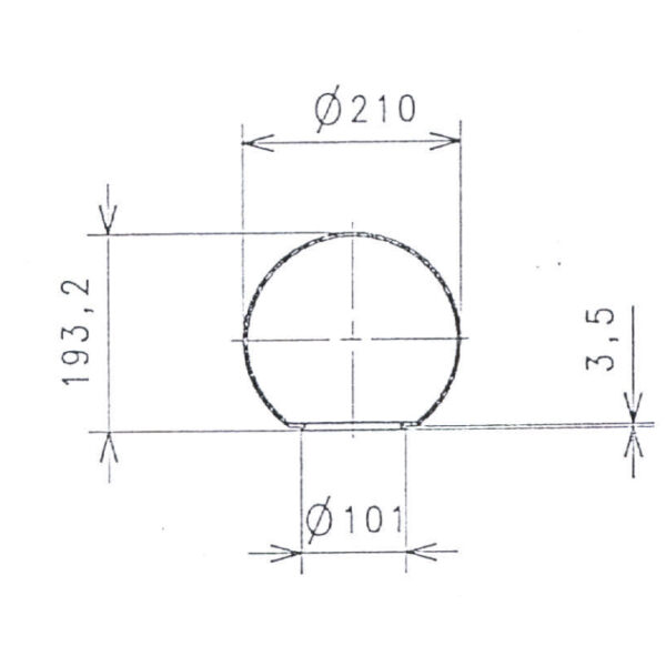 Maße vom Kugel Ersatzglas 210mm mit Blasen
