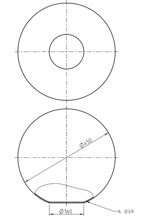 Großes Kugel Ersatzglas 450mm Durchmesser Abmessungen