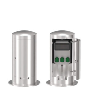 Anti Vandalismus Strompoller als Ladestation mit Tür