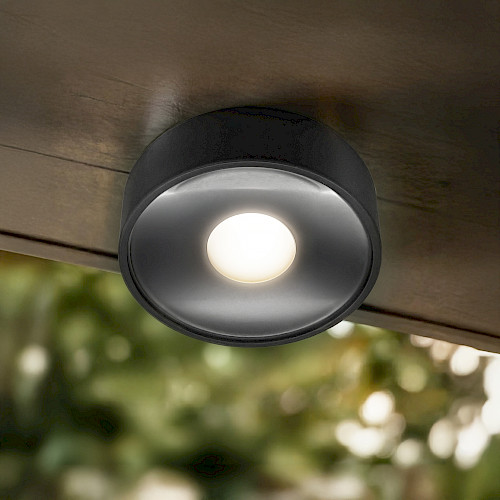 schwarze kleine runde moderne 230V außen Aufbau Deckenleuchte