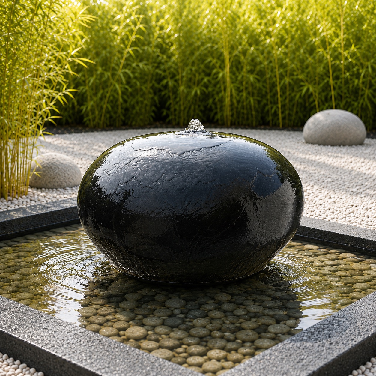 Exklusiver ZEN Natursteinbrunnen aus Basalt