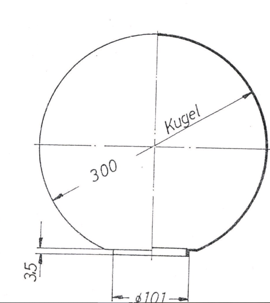 Kugel Blasenglas 300mm mit 100mm Öffnung Abmessungen