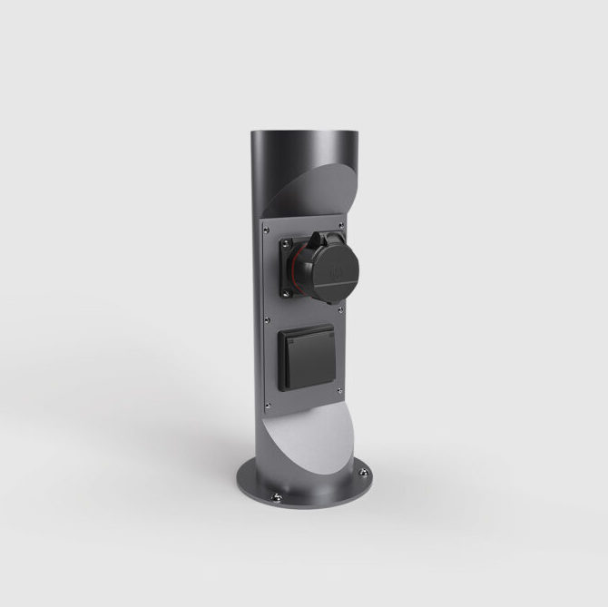 Schwarze Steckdosensäule mit Schuko und CEE16A 400V