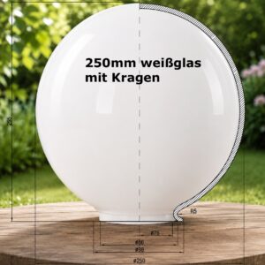 Ersatzglas 250mm weiß mit Kragen für Außenlampe