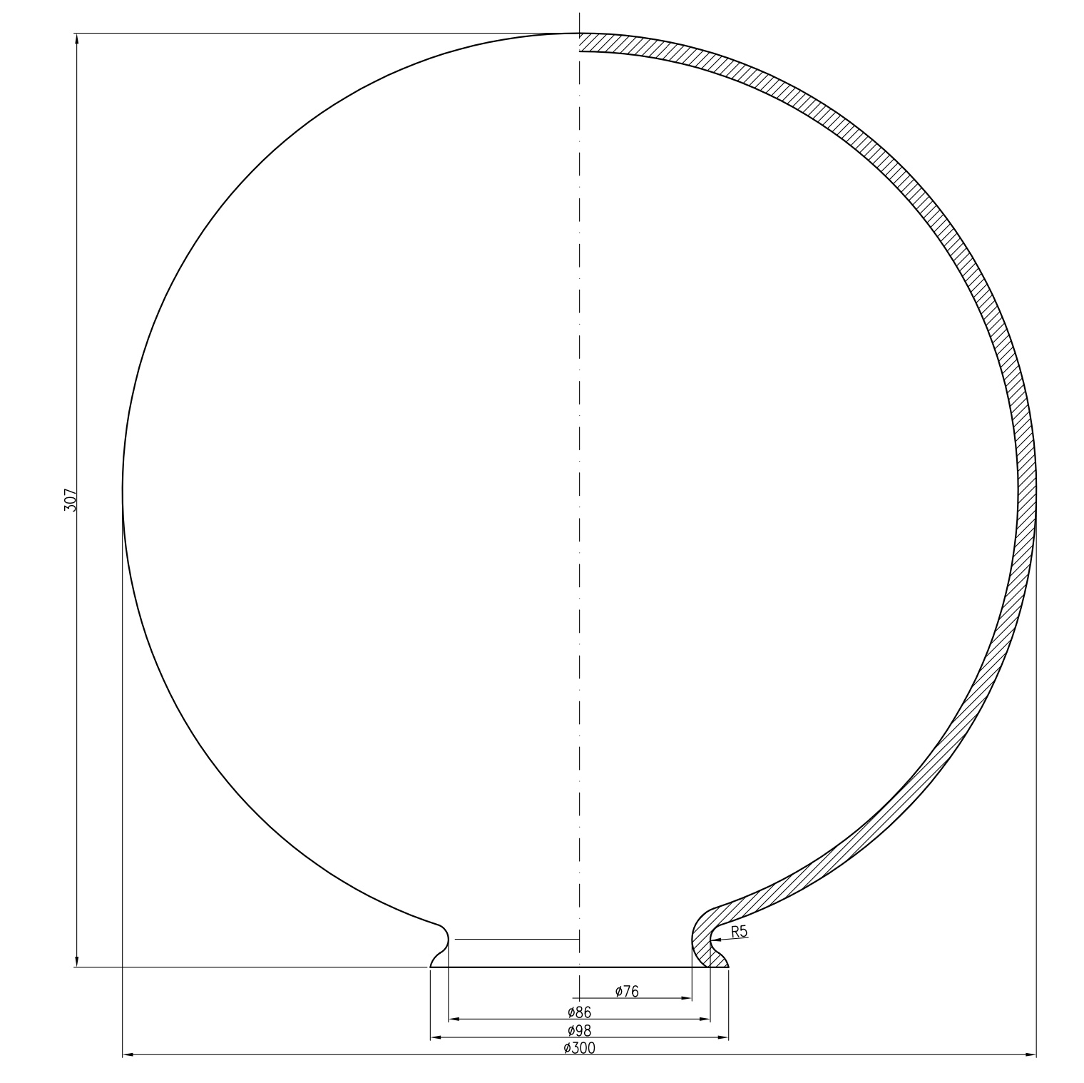 Ersatzglas 300mm mit Kragen für Außenlampe Abmessungen