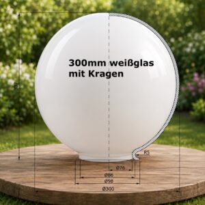 Ersatzglas 300mm weiss mit Kragen fuer Aussenlampe