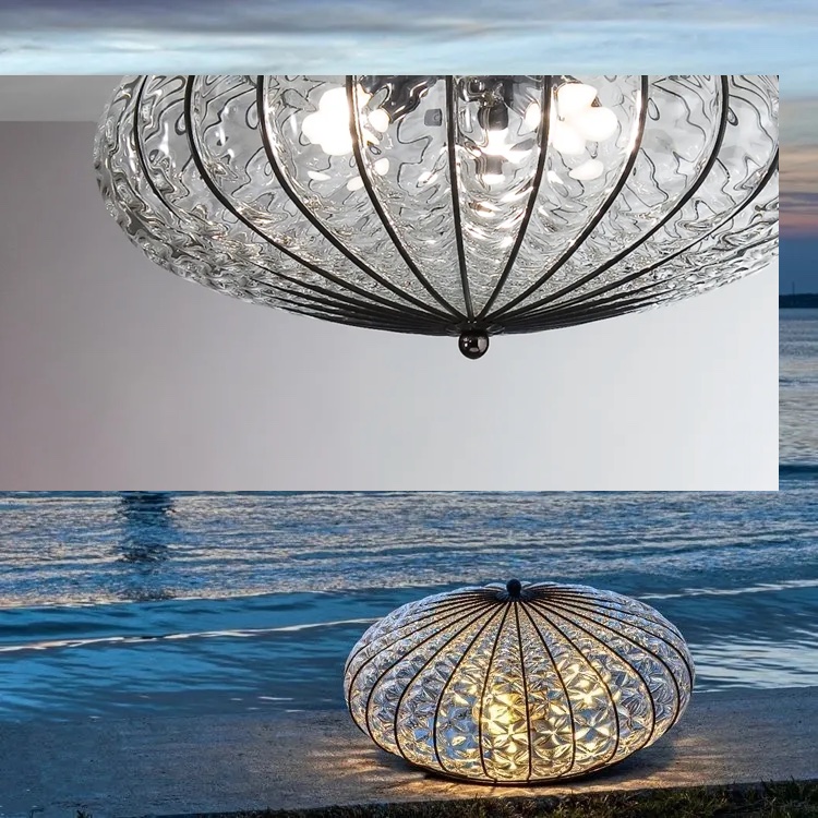 Exklusive Luxus Außen Deckenleuchte mit aufwendig verziertem Glas