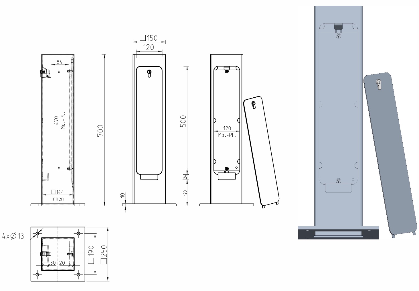 Quadratische Stahlsäule für Elektroeinbauten - Image 3