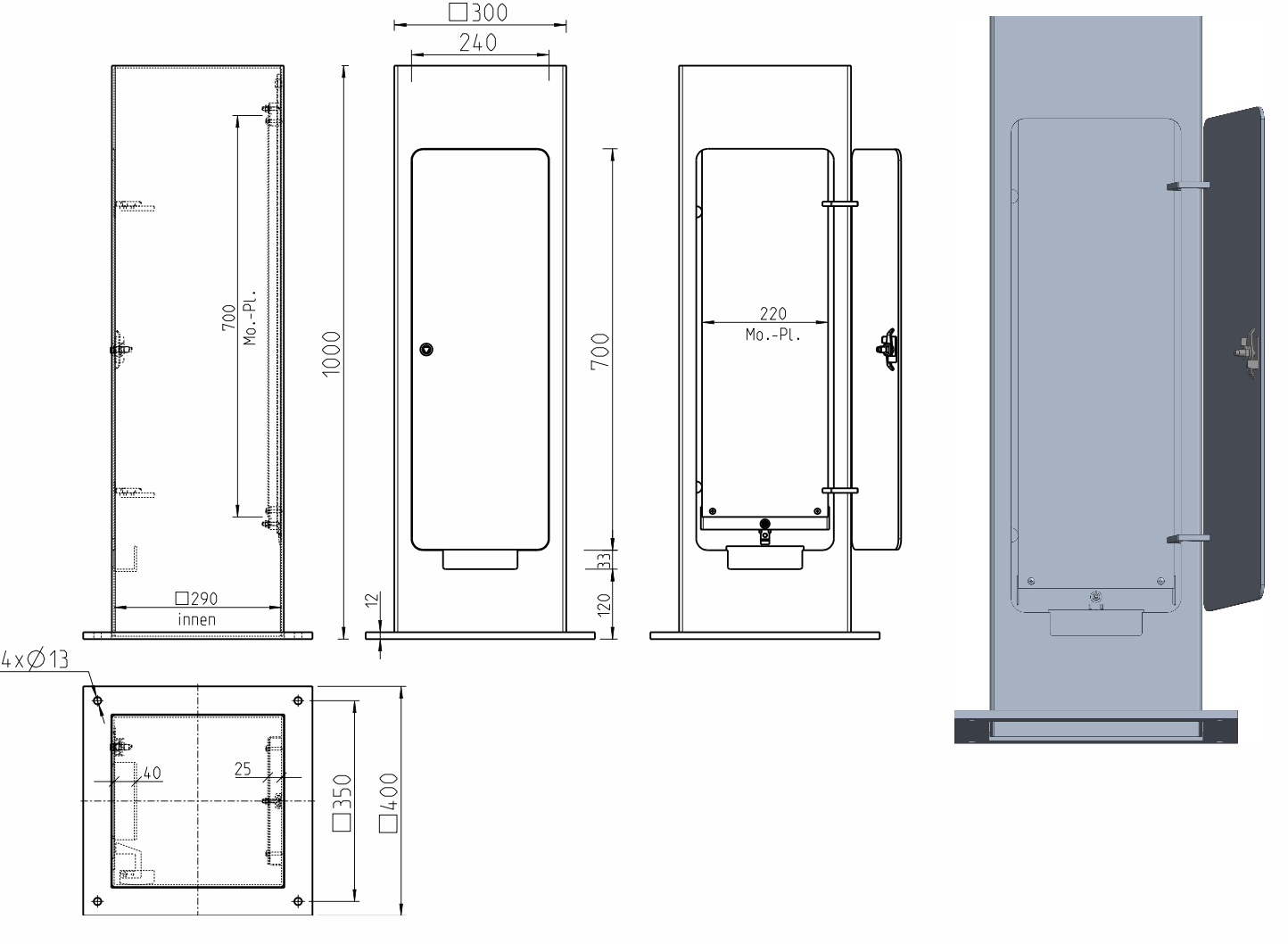Quadratische Stahlsäule für Elektroeinbauten - Image 2
