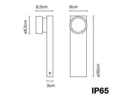 Design Pollerleuchte 30 cm – Moderne LED Außenleuchte mit Glaskopf Abmessungen