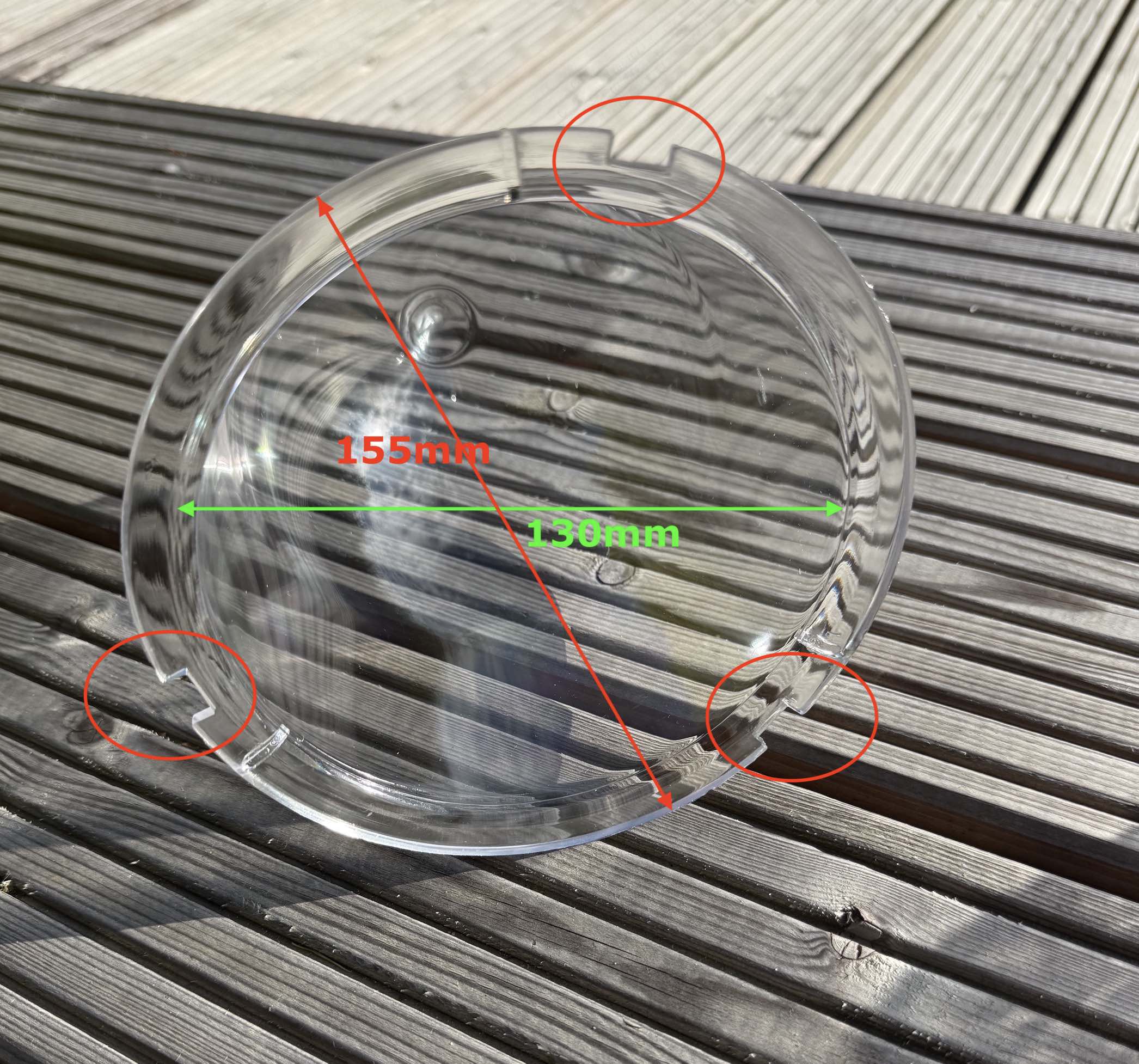 Kunststoff Gartenleuchten Lampenschirm 155 außen unten und 130mm innen unten, Höhe 160mm