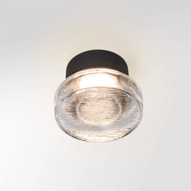 Moderne runde flache Glas Deckenleuchte IP65 Farbe schwarz
