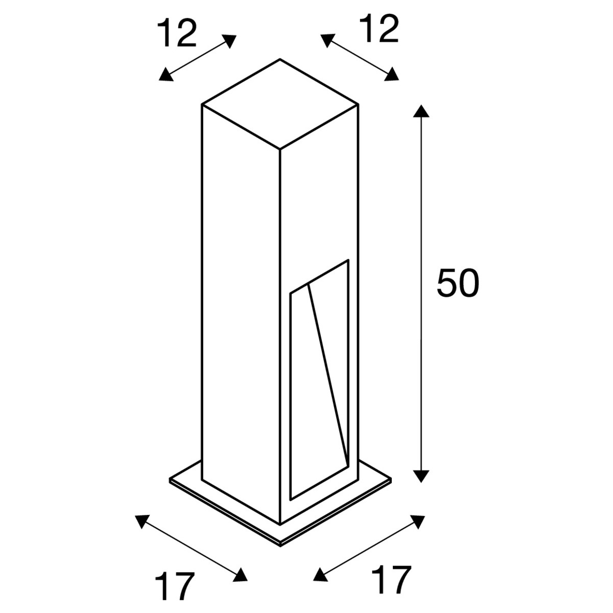 Abmessungen der Basalt Pollerleuchte 50 cm mit indirektem Licht