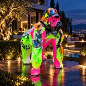 Kleine Tomboy Gorilla Skulptur mit fluoreszierenden Neonfarben